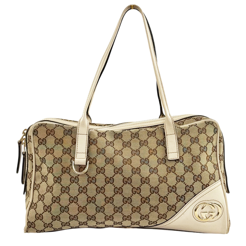 GUCCI GG New Britt Brown Canvas Boston Shoulder Bag LHQ2427