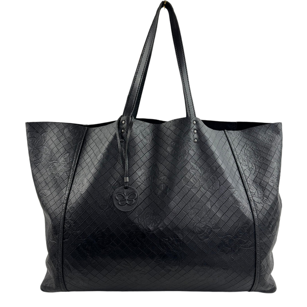 BOTTEGA VENETA Intrecciomirage Butterfly Black Leather Tote Bag LHQ2434