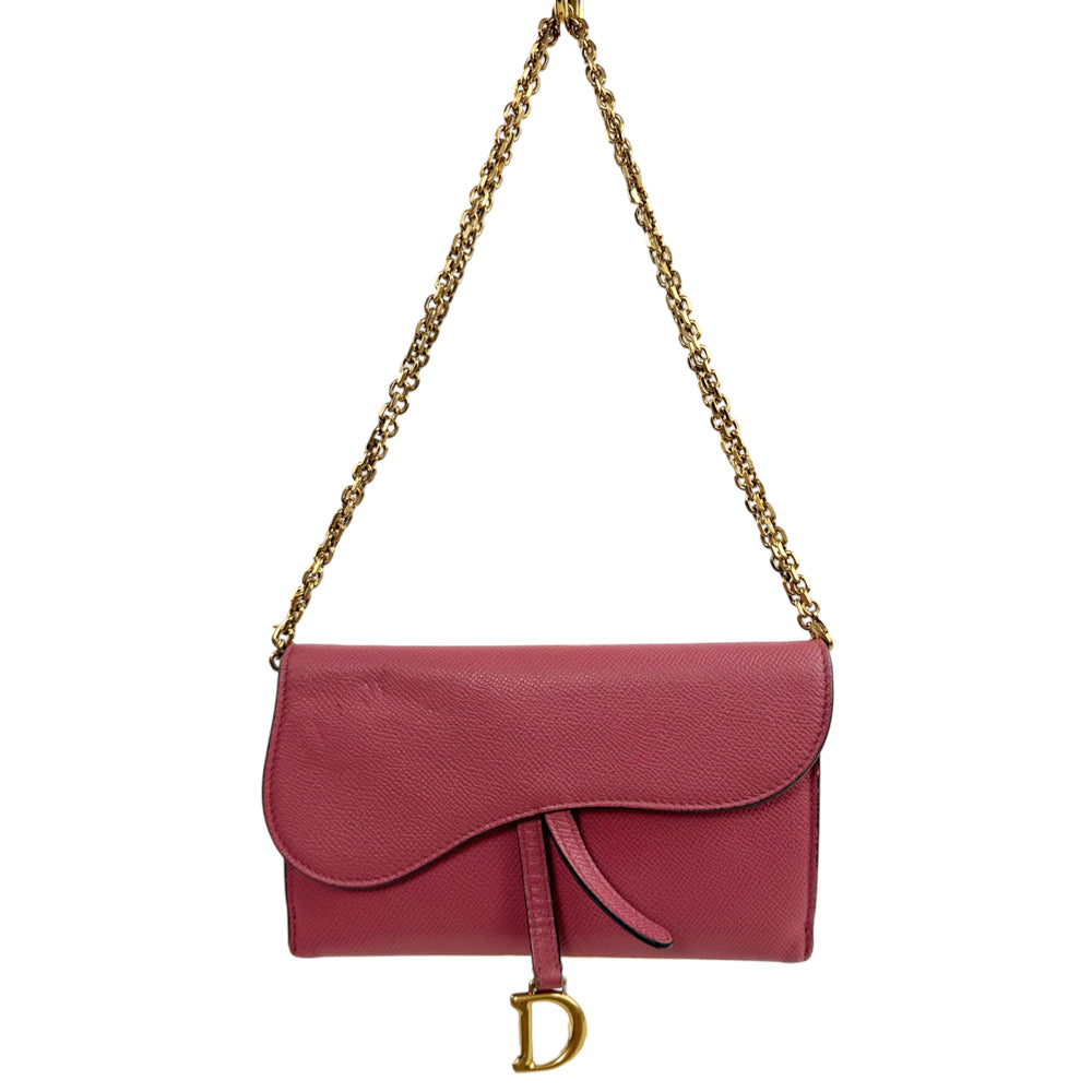 CHRISTIAN DIOR Pink Leather Saddle Wallet On Chain LHQ2366