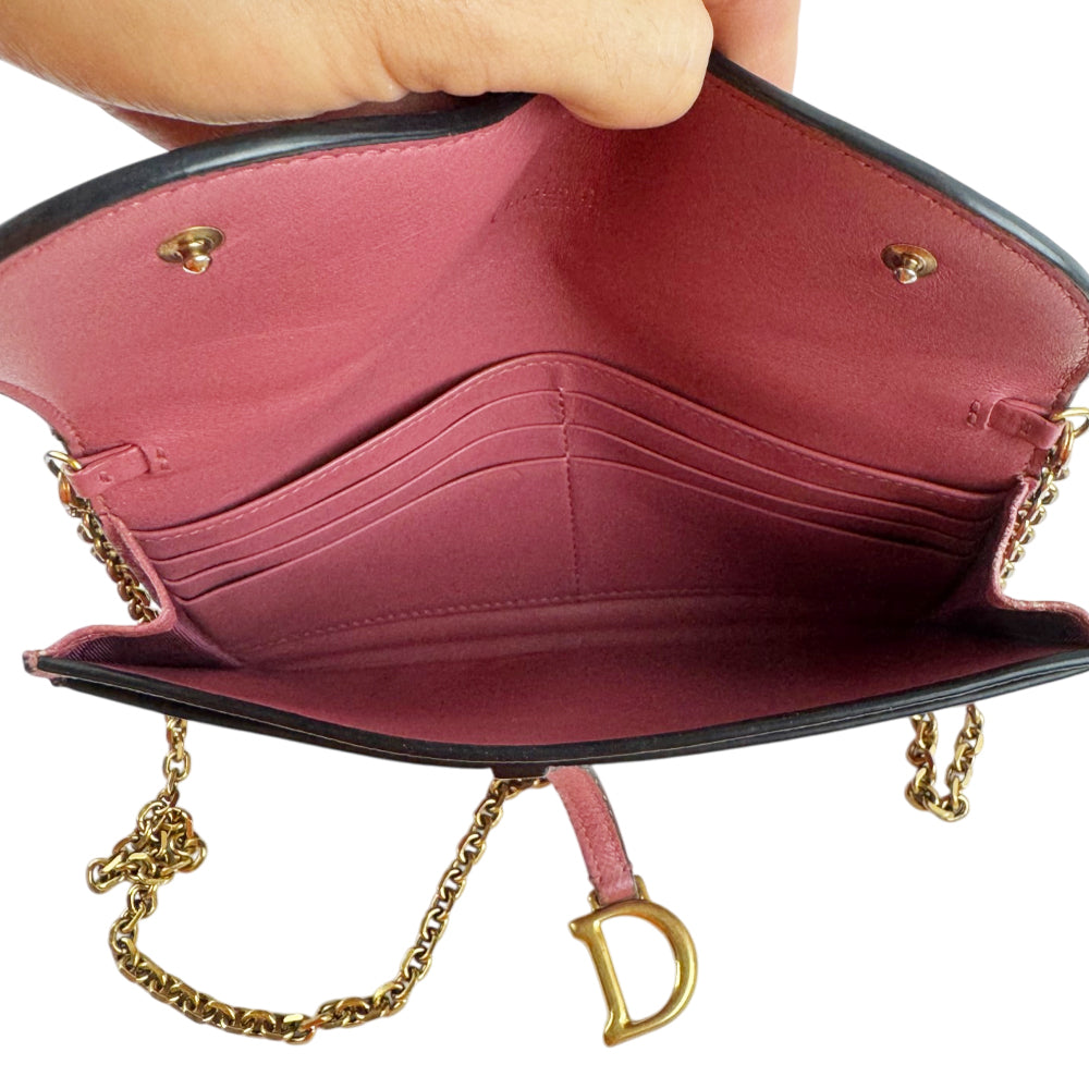 CHRISTIAN DIOR Pink Leather Saddle Wallet On Chain LHQ2366