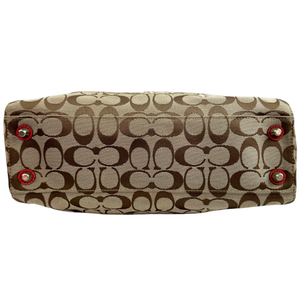 COACH Hampton Signature Brown/Red Canvas and Leather Shoulder Hand Bag LHQ2370