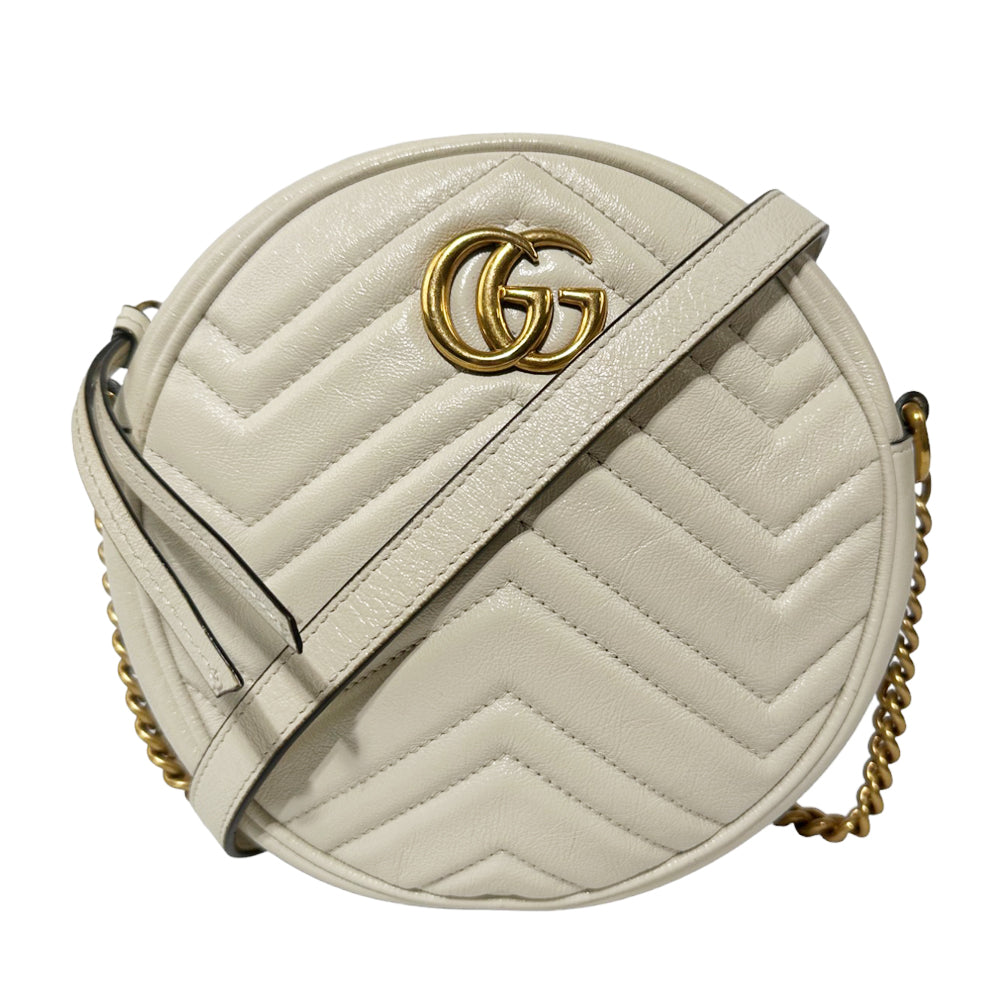 GUCCI GG Marmont Round Mini Shoulder Bag White Leather LHQ92