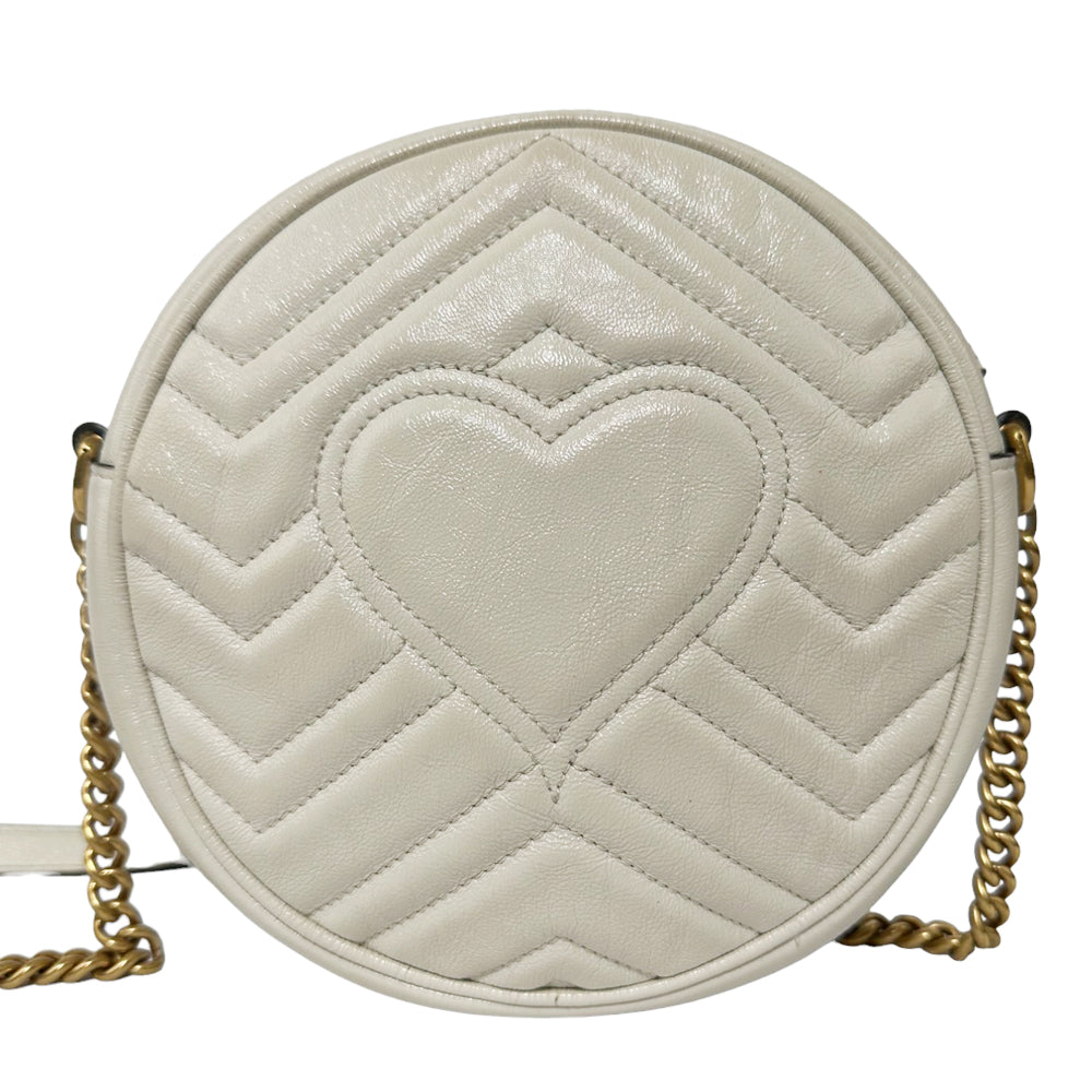 GUCCI GG Marmont Round Mini Shoulder Bag White Leather LHQ92