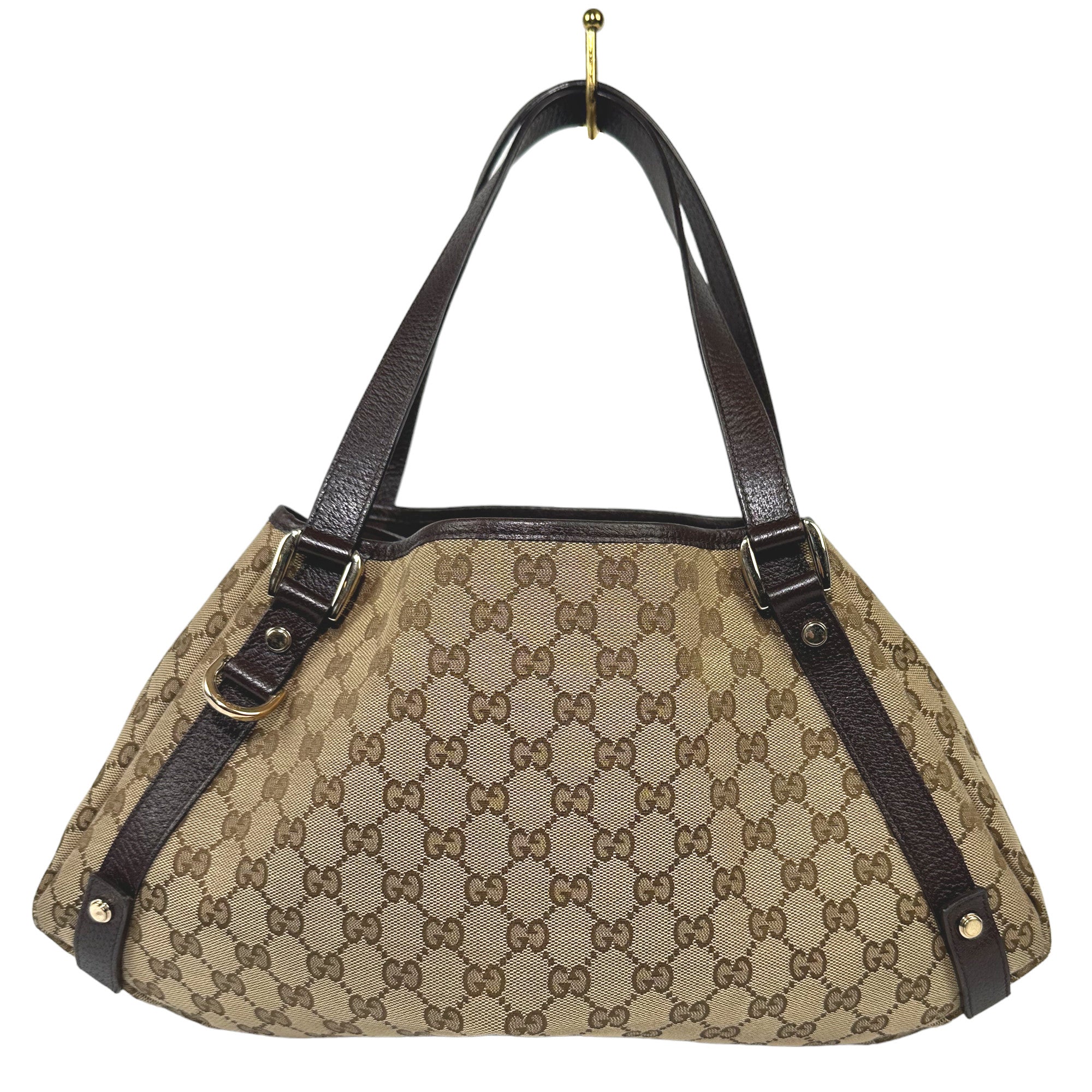 GUCCI Brown Abbey Shoulder Bag GG Canvas and Brown Leather LHQ02