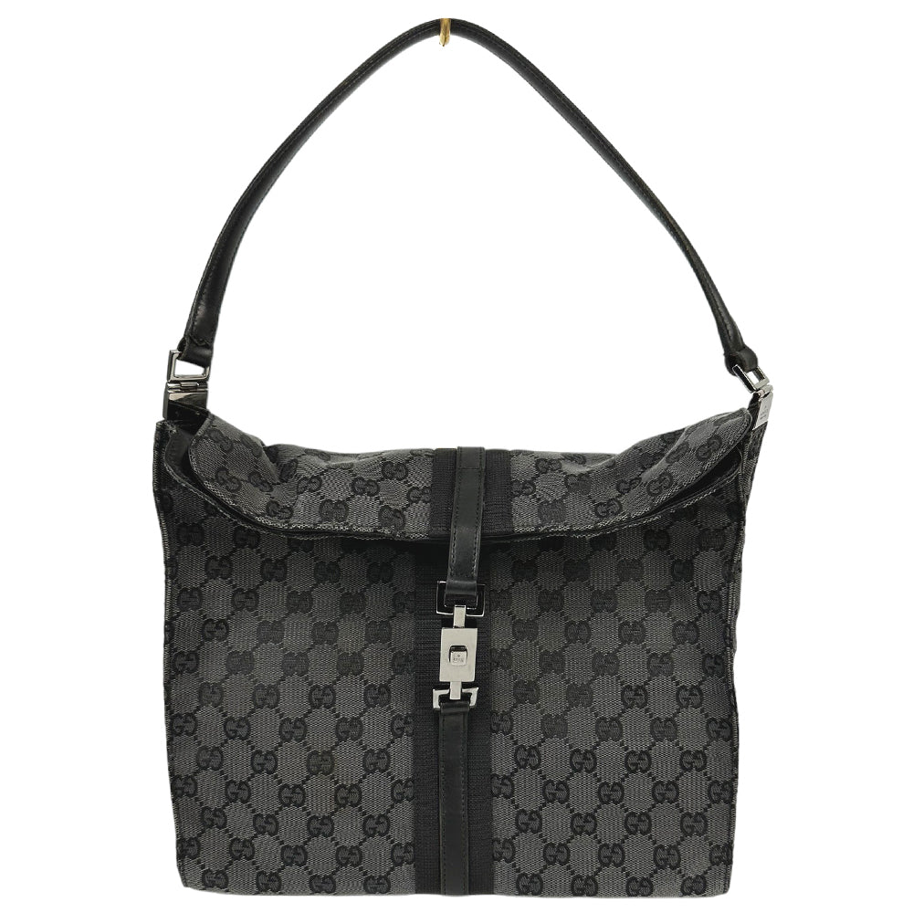 GUCCI Jackie Tote Black GG Shoulder Bag LHQ03