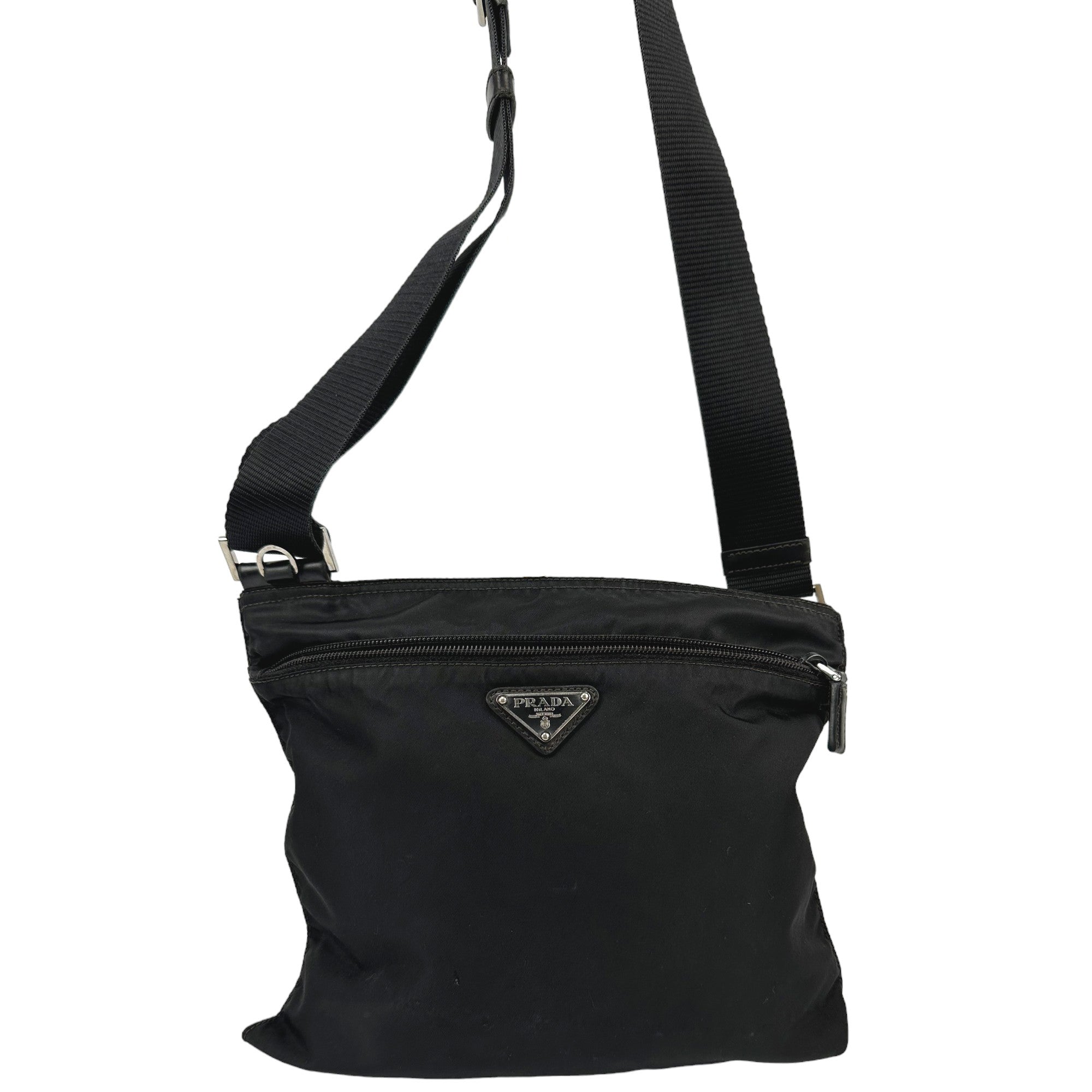 PRADA Tessuto Schwarz Nylon und Leder Crossbody Umhängetasche LHQ07