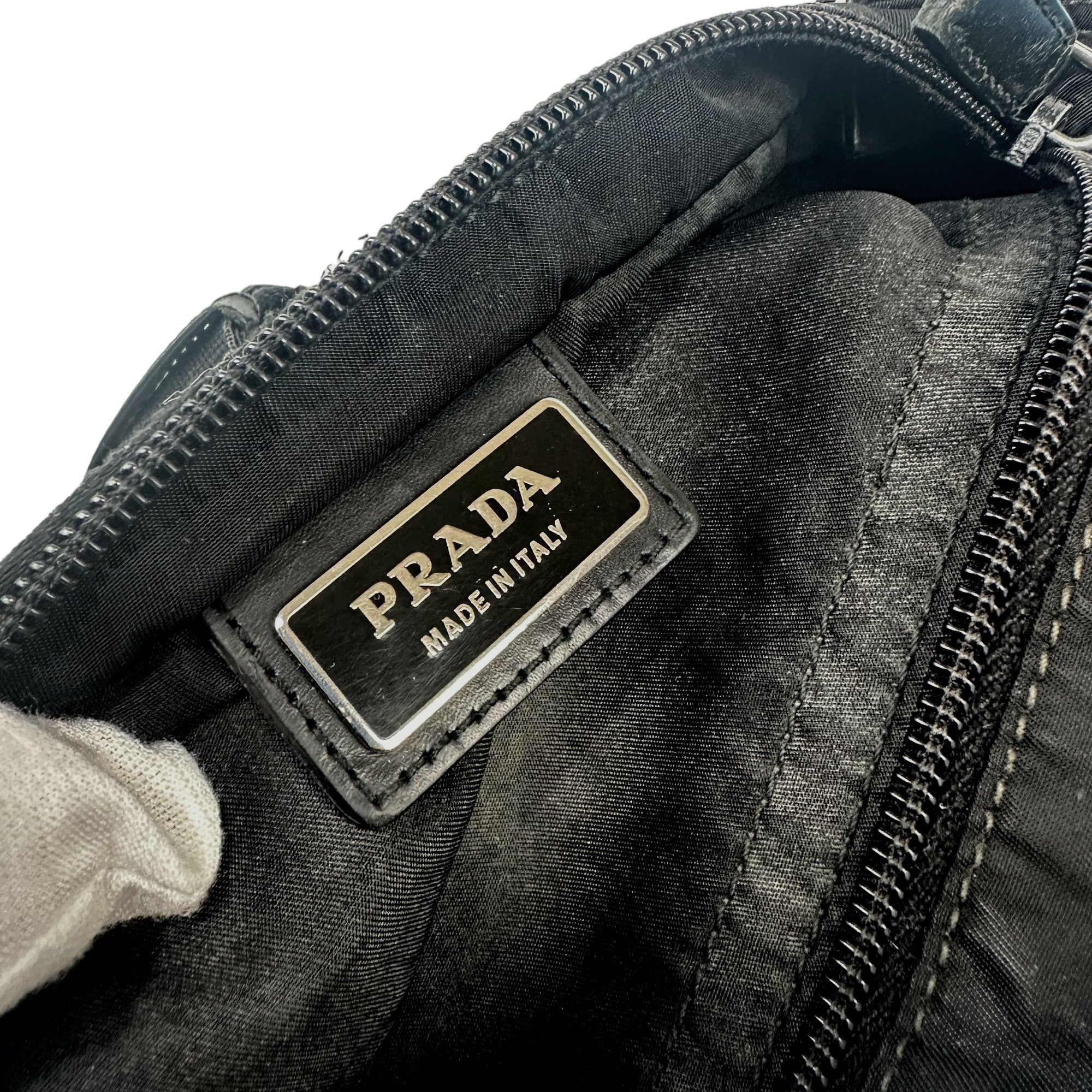 PRADA Tessuto Nero Borsa a tracolla in nylon e pelle LHQ07