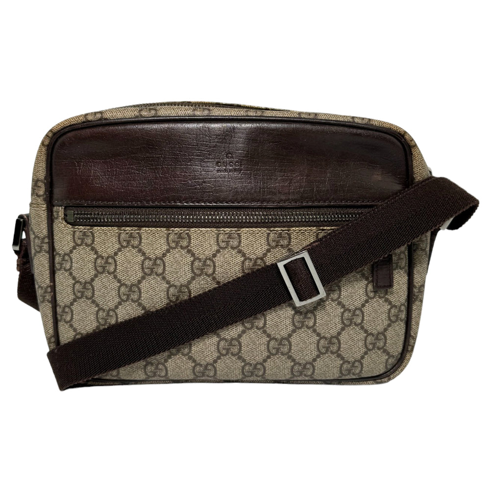 GUCCI GG Supreme Borsa a tracolla in PVC marrone e pelle marrone LHQ08