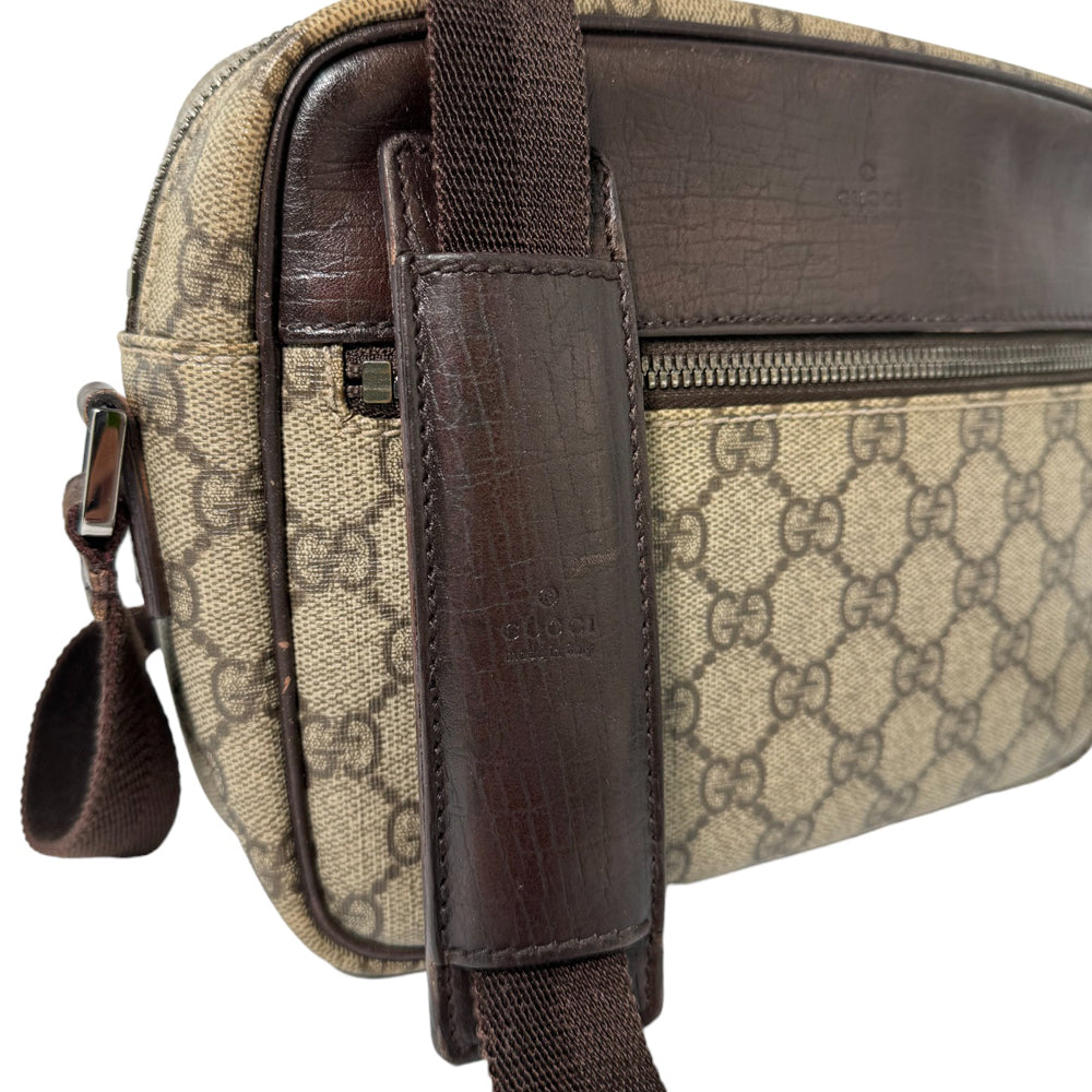 Bolso crossbody GUCCI GG Supreme de lona de PVC marrón y piel marrón LHQ08