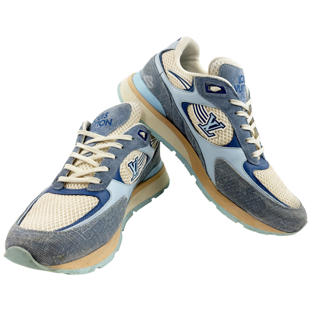 LOUIS VUITTON Run away Trainers Denim Blue Cream Size 7.5uk LHQ1000