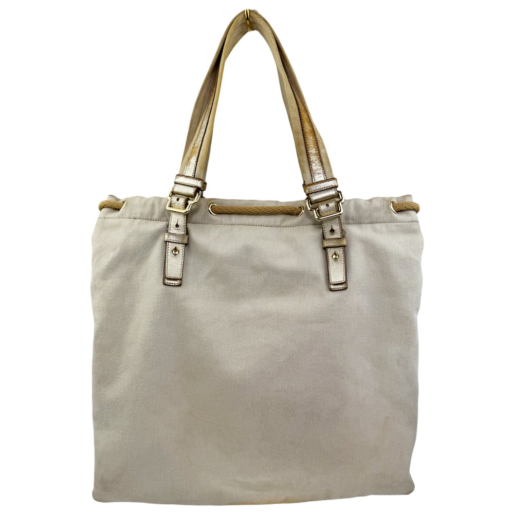 YVES SAINT LAURENT YSL Cream Kahala Canvas Shoulder Bag LHQ1004