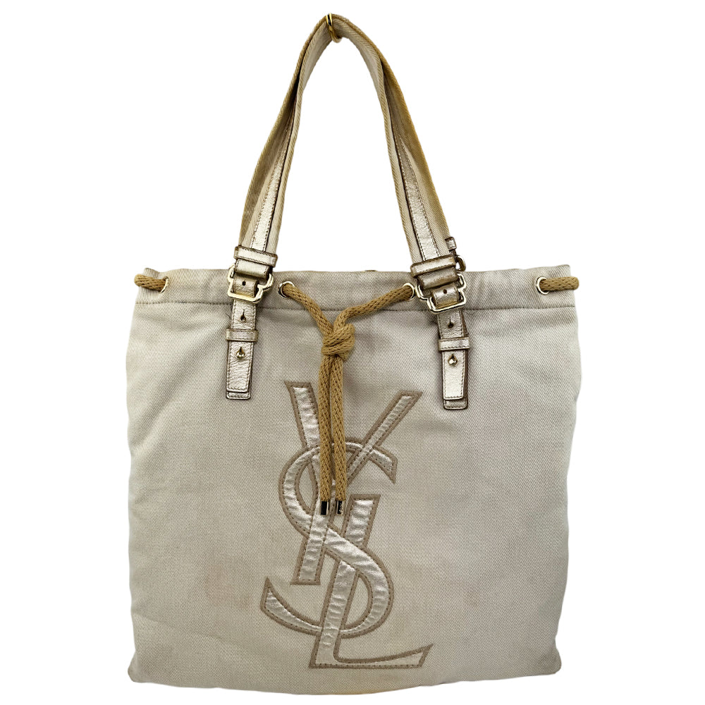 YVES SAINT LAURENT YSL Cream Kahala Canvas Shoulder Bag LHQ1004