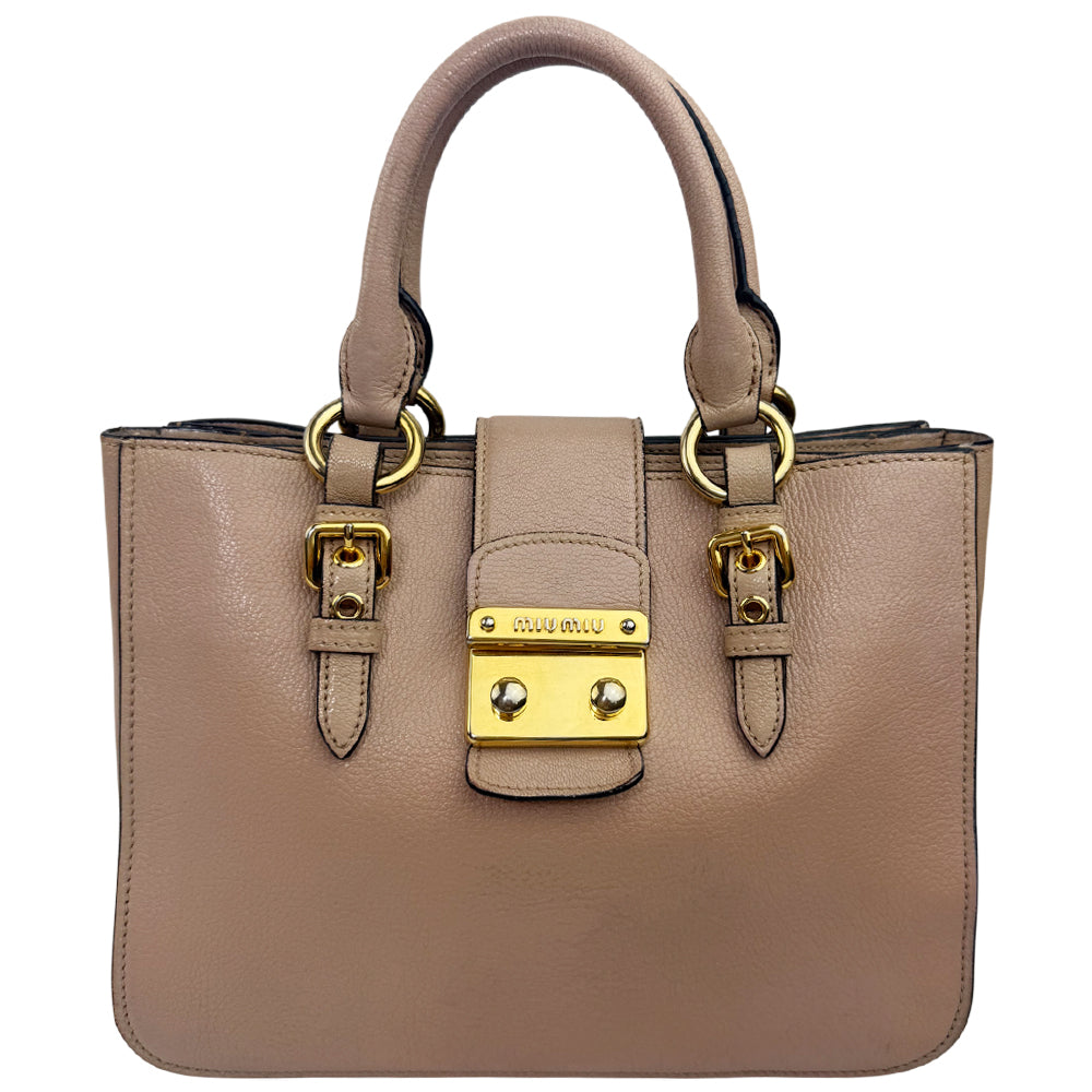 MIU MIU Madras Leather 2 Way Shoulder Handbag Salmon Pink LHQ1006