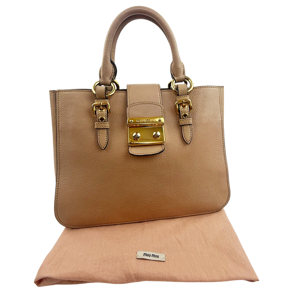 MIU MIU Madras Leather 2 Way Shoulder Handbag Salmon Pink LHQ1006