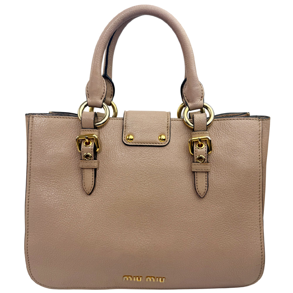 MIU MIU Madras Leather 2 Way Shoulder Handbag Salmon Pink LHQ1006