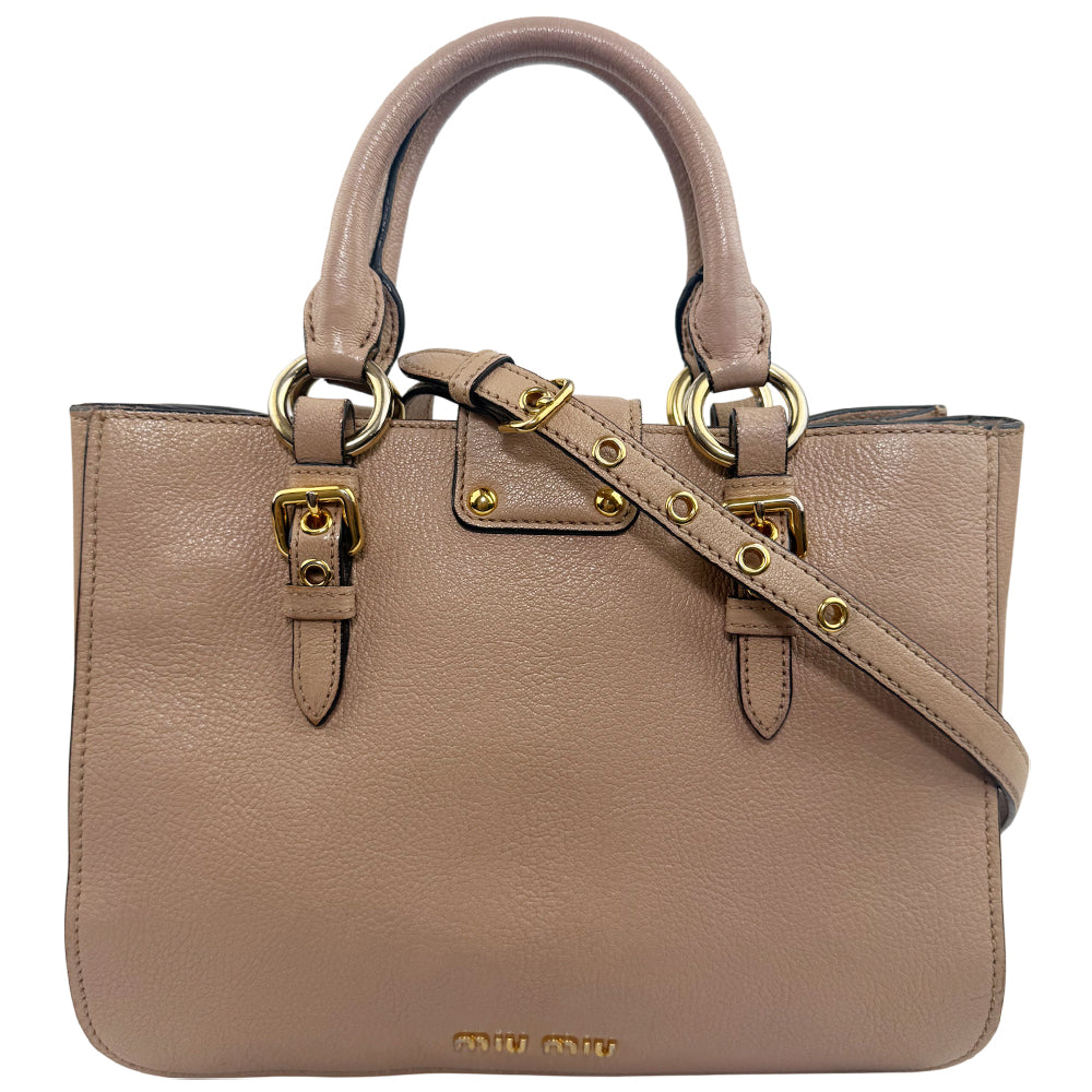 MIU MIU Madras Leather 2 Way Shoulder Handbag Salmon Pink LHQ1006