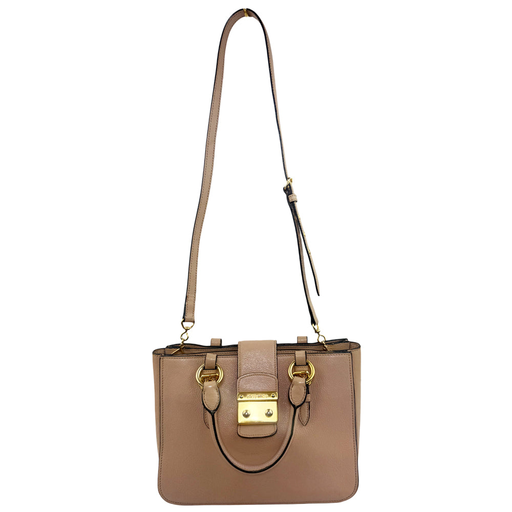 MIU MIU Madras Leather 2 Way Shoulder Handbag Salmon Pink LHQ1006