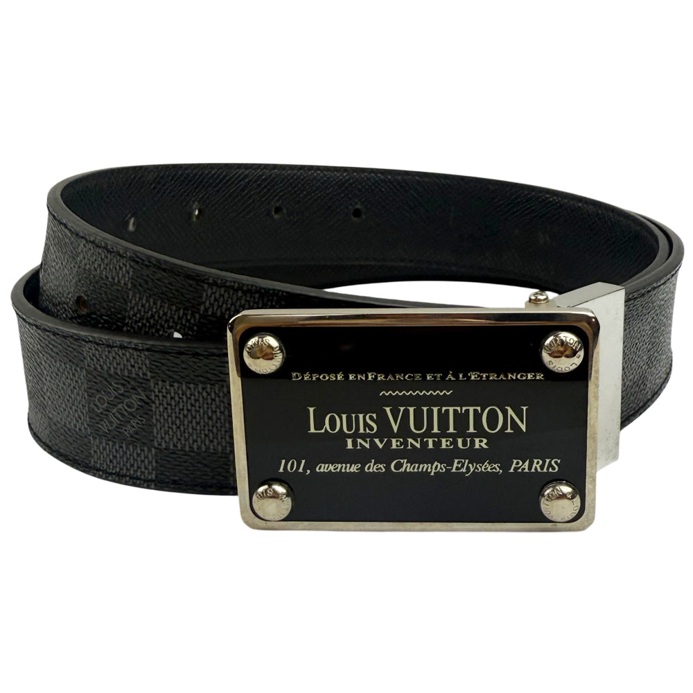 LOUIS VUITTON Damier Graphite Inventeur Belt Size 36 LHQ1007