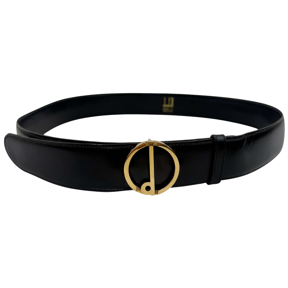 DUNHILL Black Leather Gold Buckle Belt Size 34" LHQ1013