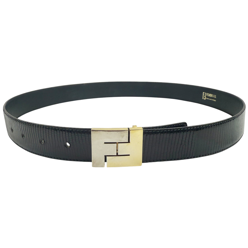 FENDI Vintage Black Leather Belt Size 34 LHQ1014