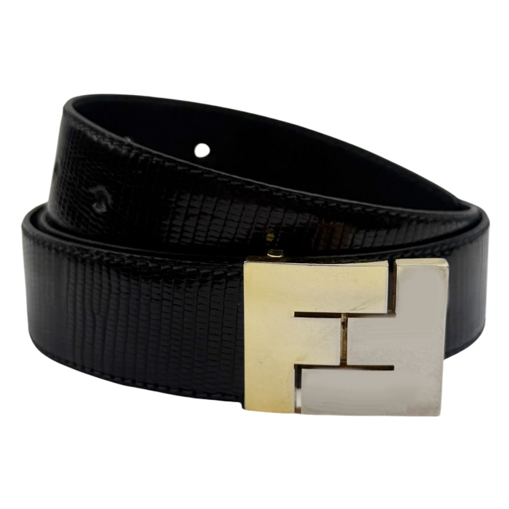 FENDI Vintage Black Leather Belt Size 34 LHQ1014