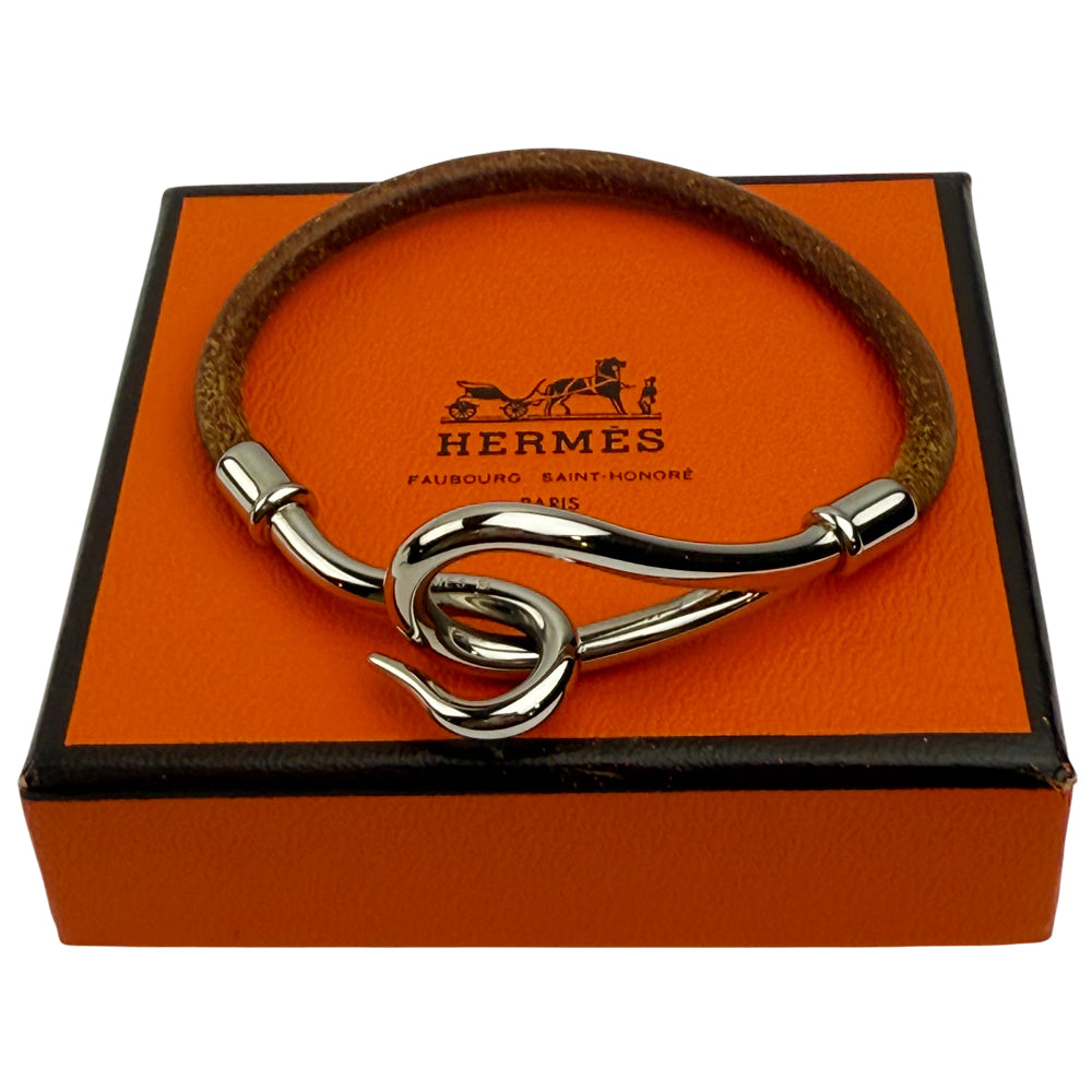 HERMES Hook Silver & Leather Bracelet LHQ1017
