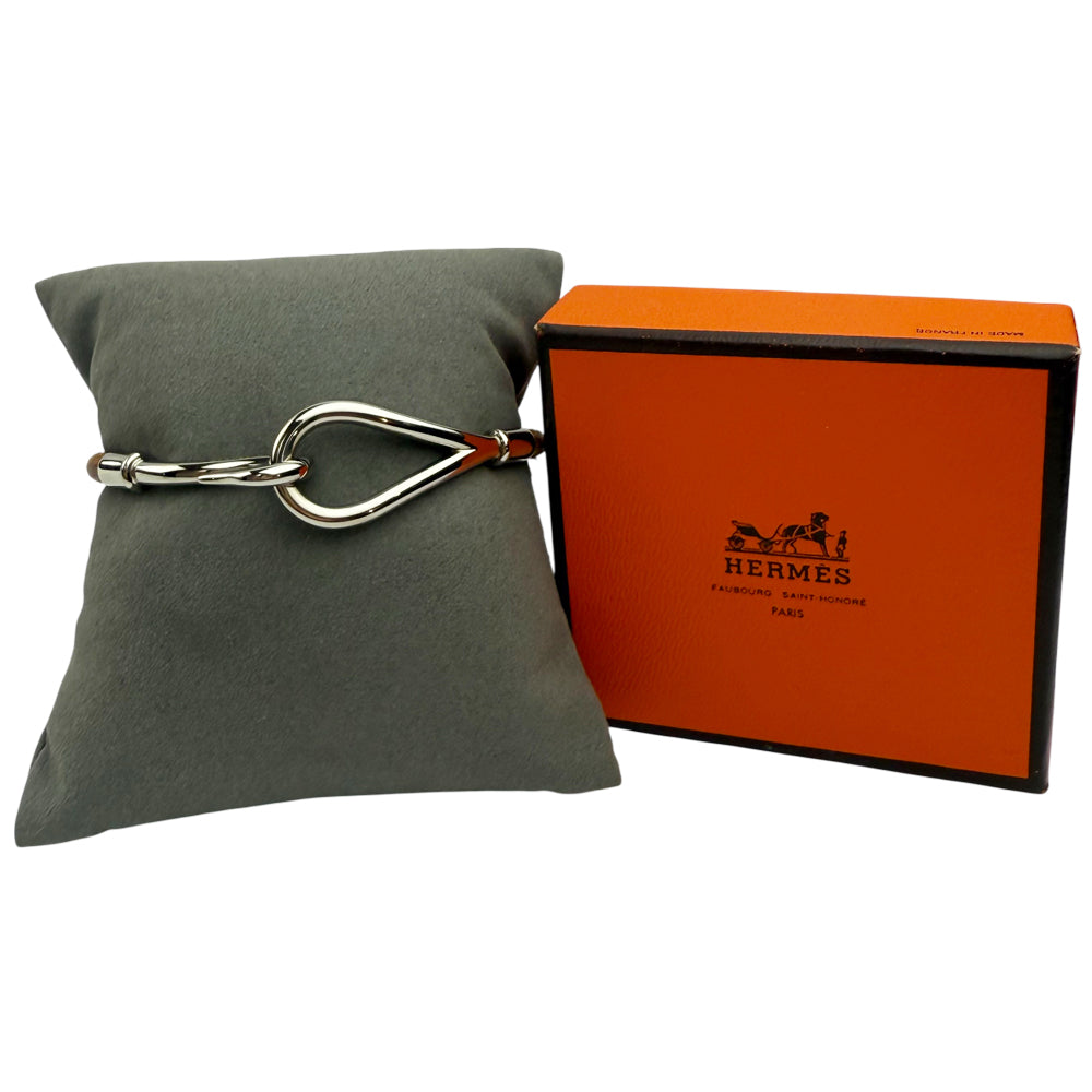HERMES Hook Silver & Leather Bracelet LHQ1017