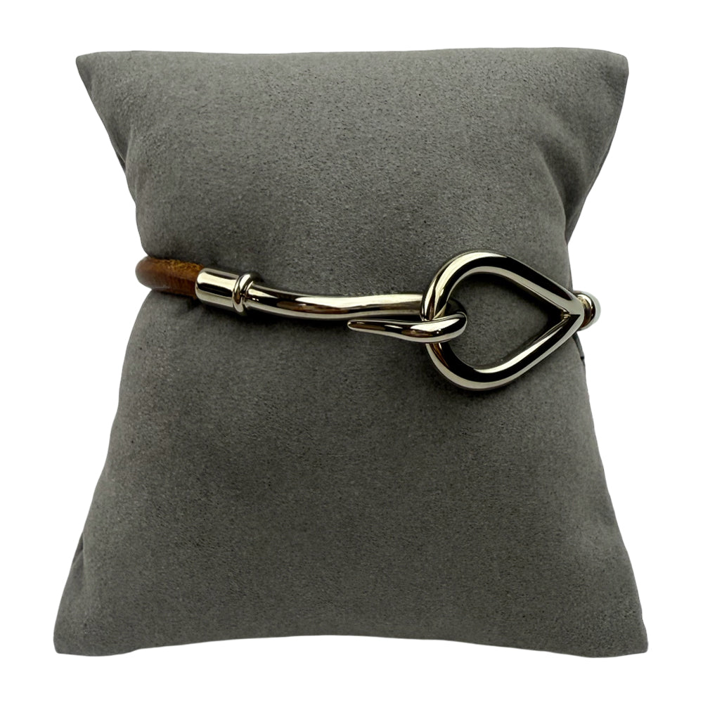 HERMES Hook Silver & Leather Bracelet LHQ1018