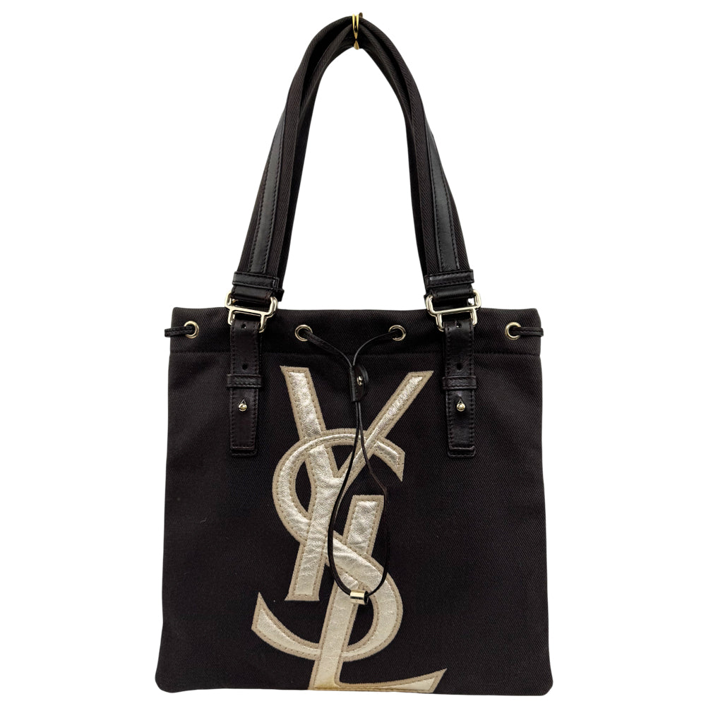 YVES SAINT LAURENT YSL Dark Brown Kahala Canvas Shoulder Bag LHQ1027