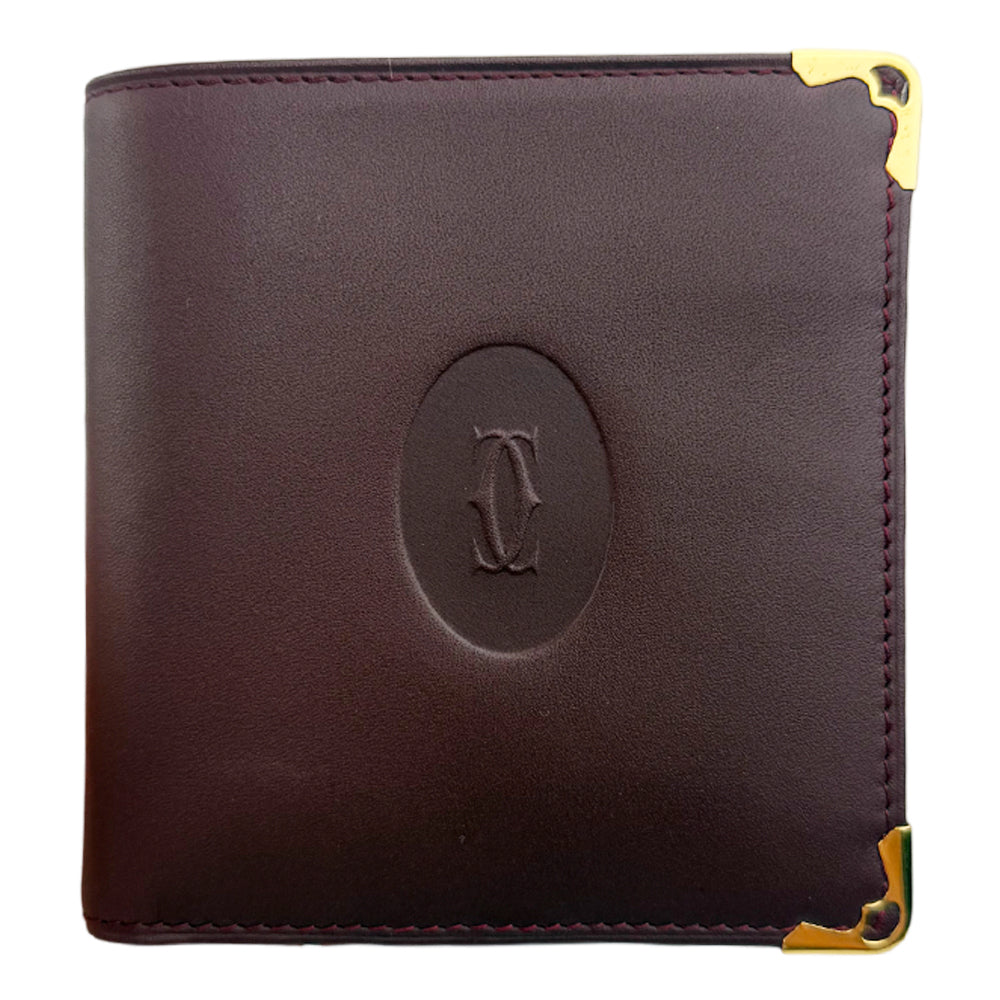 CARTIER Must Line Leather Bifold Wallet Purse Bordeaux LHQ1028