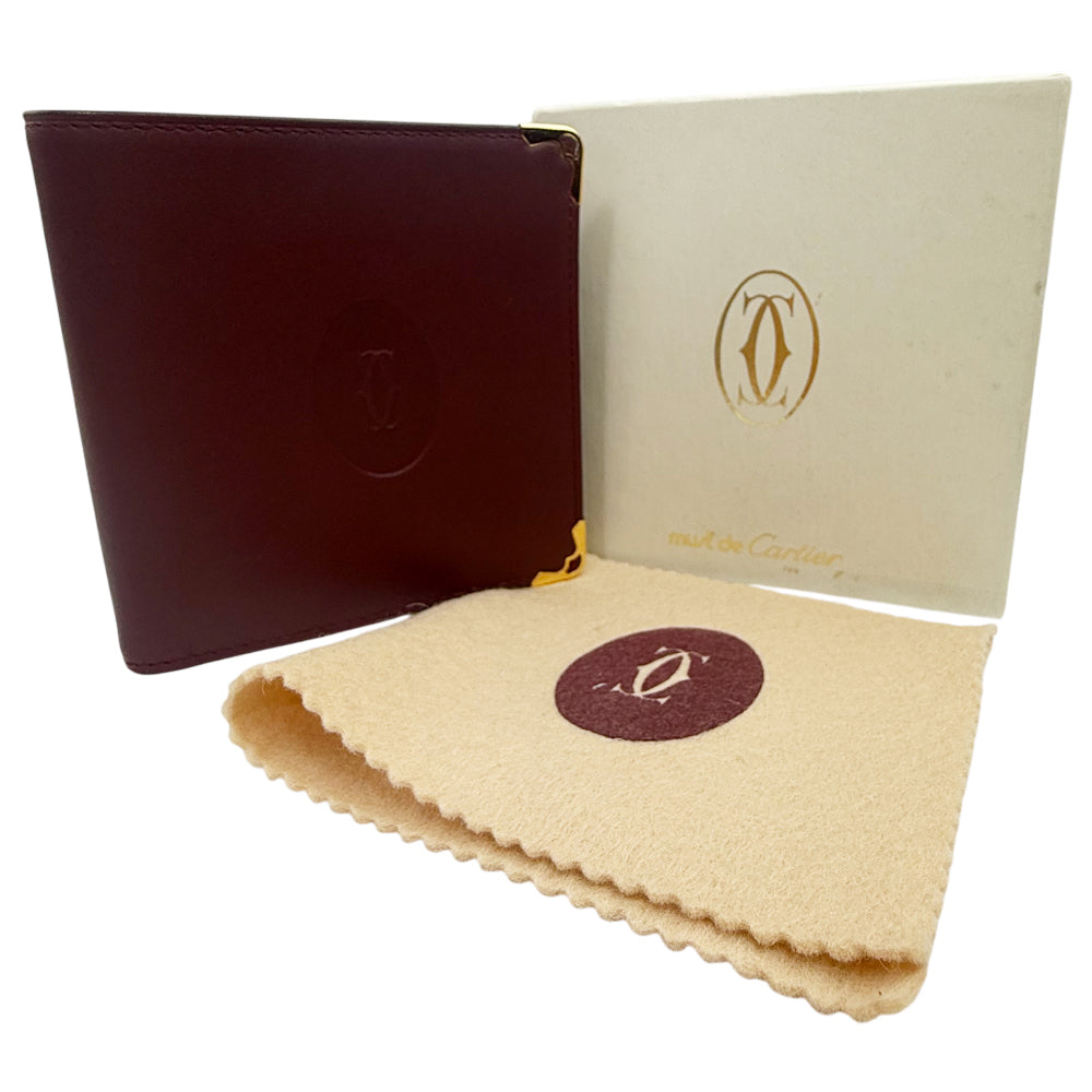 CARTIER Must Line Leather Bifold Wallet Purse Bordeaux LHQ1028