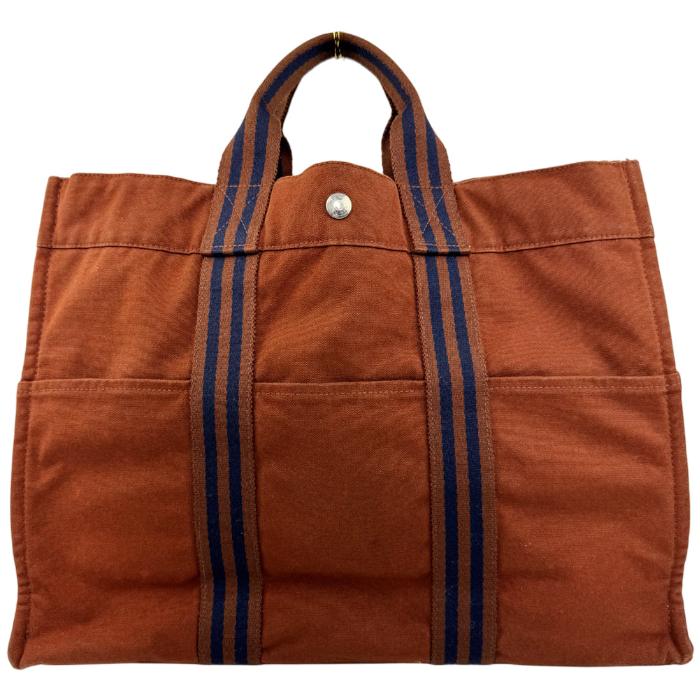 HERMES Fourre Tout Brown Canvas Tote Bag LHQ1029