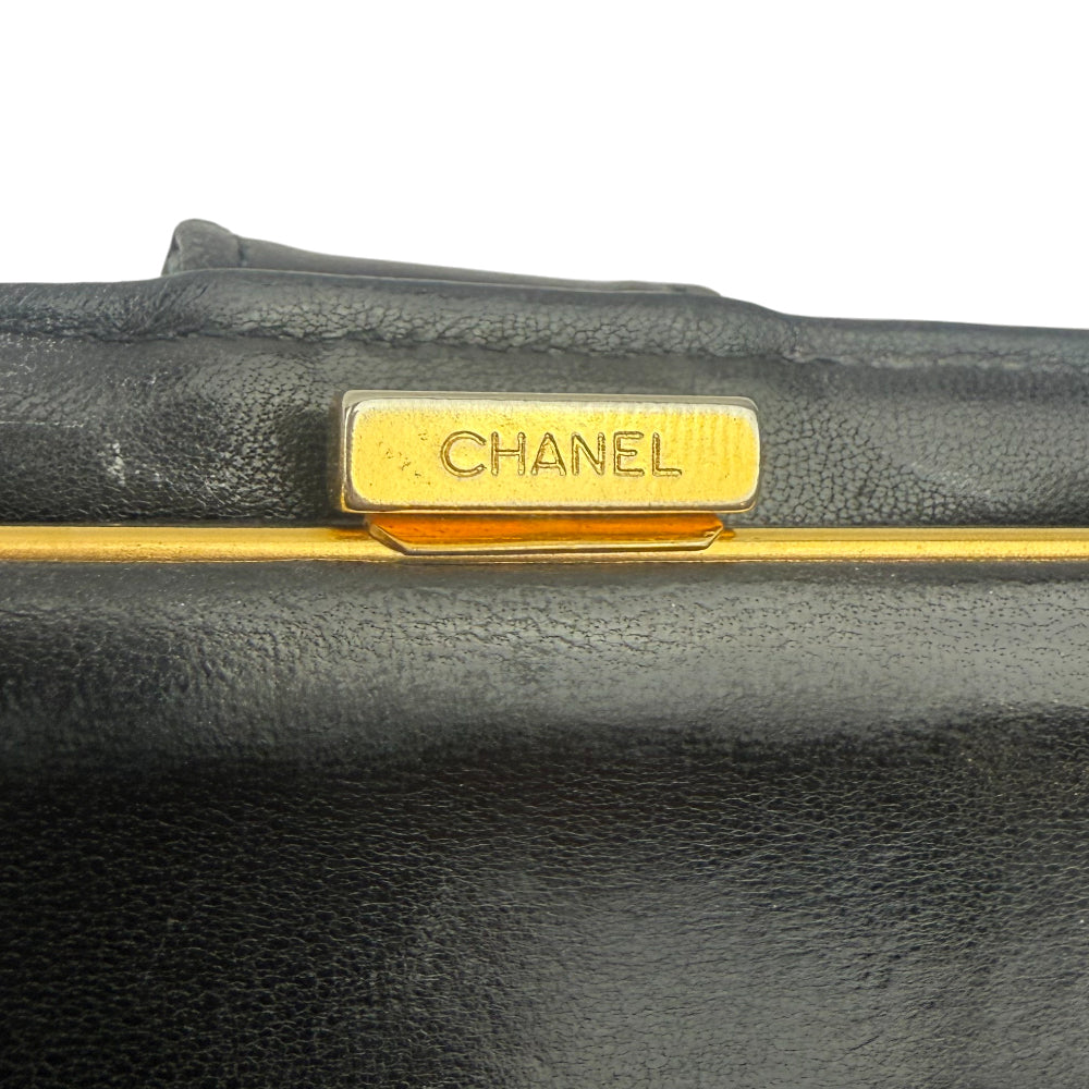 CHANEL Black Leather Wallet Purse LHQ1039