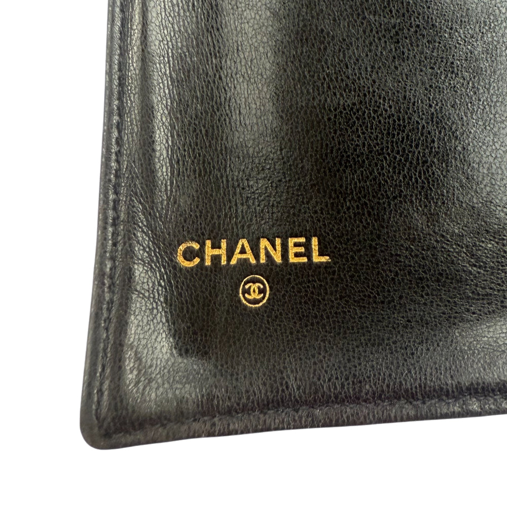 CHANEL Black Leather Wallet Purse LHQ1039