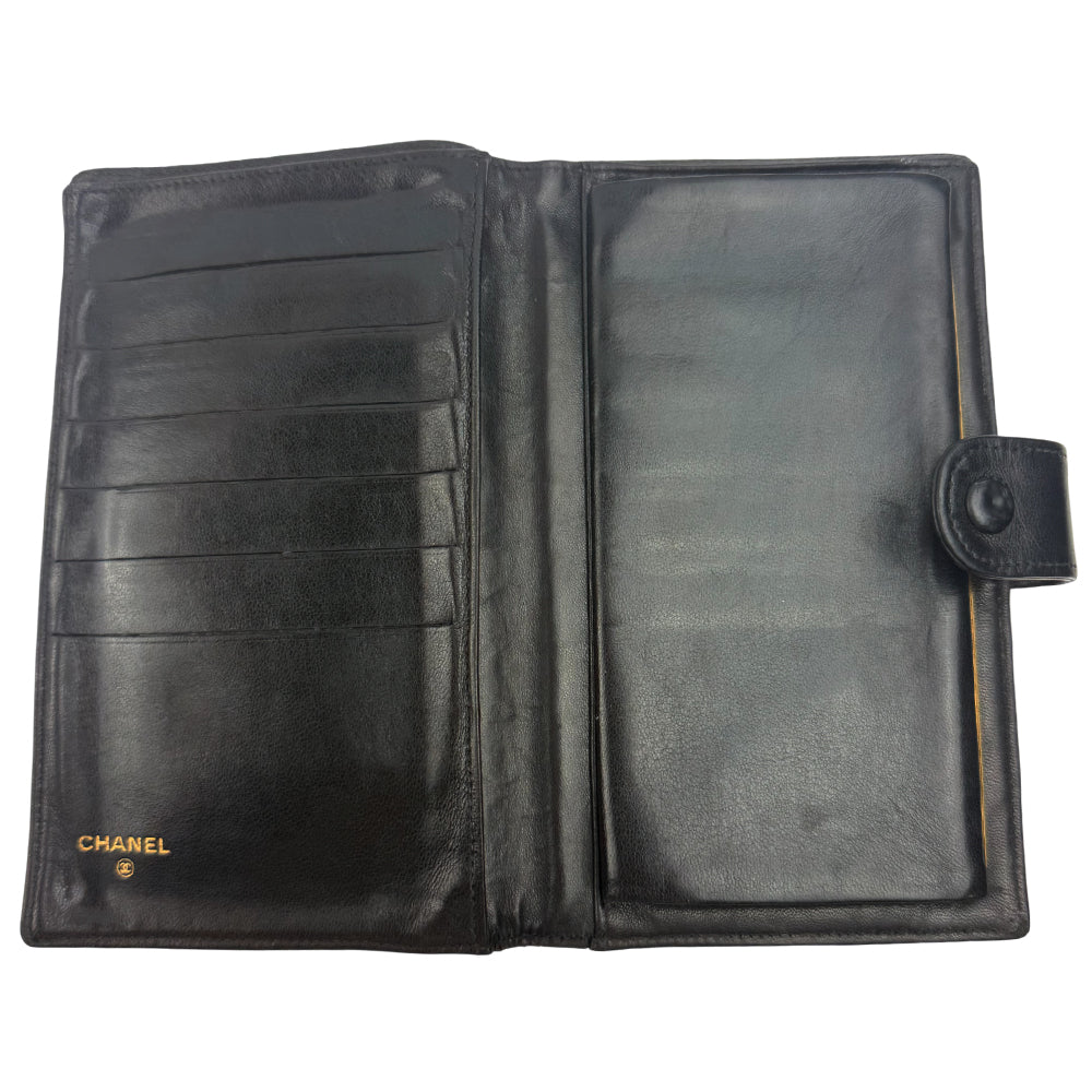 CHANEL Black Leather Wallet Purse LHQ1039
