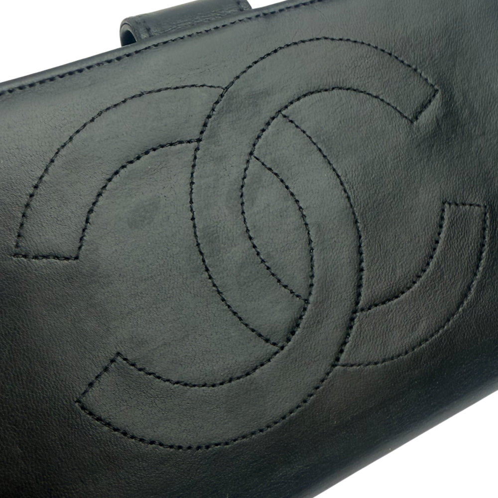 CHANEL Black Leather Wallet Purse LHQ1039