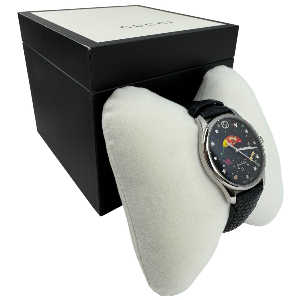 GUCCI G Timeless Moonphase Black Leather Steel Men's Quartz Watch LHQ1047