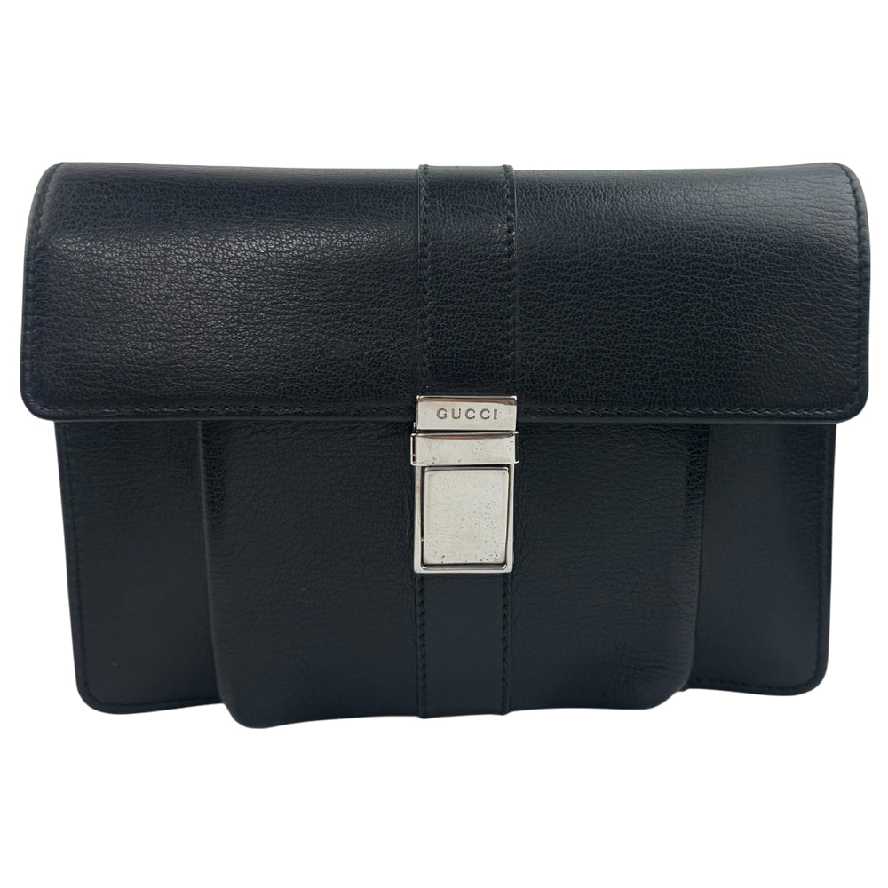 GUCCI Black Leather Wristlet Clutch Bag LHQ1049