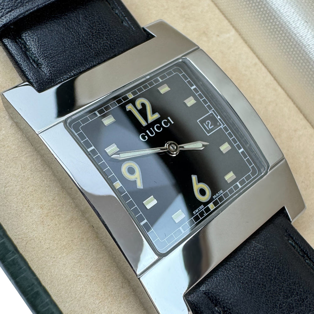GUCCI Square Steel & Leather Men's Quartz Watch LHQ1065