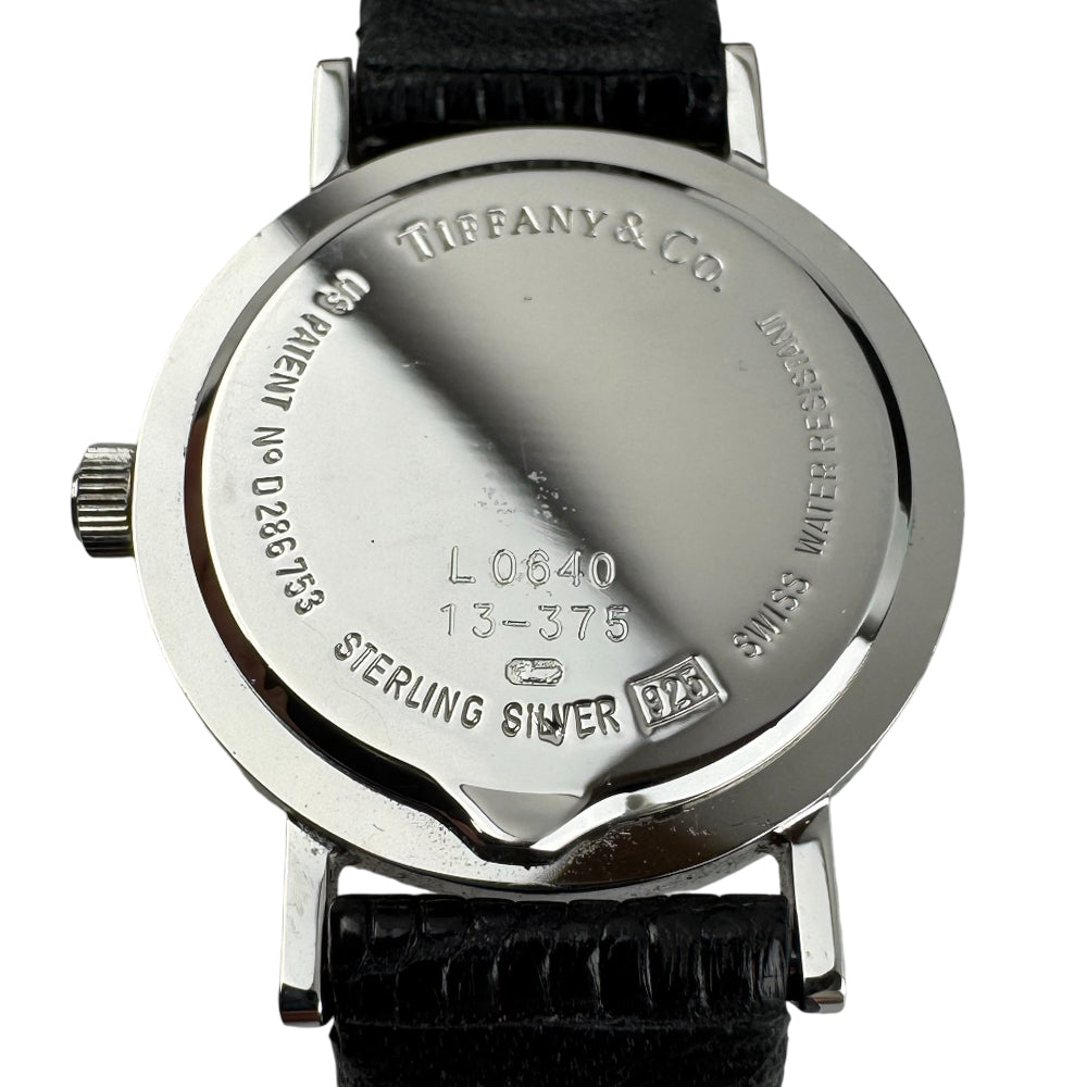 TIFFANY & Co Ladies Atlas 925 Silver Black Strap Watch LHQ1077