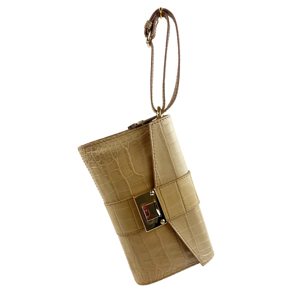JIMMY CHOO Cream Crocodile Leather Clutch Pochette Bag LHQ1082