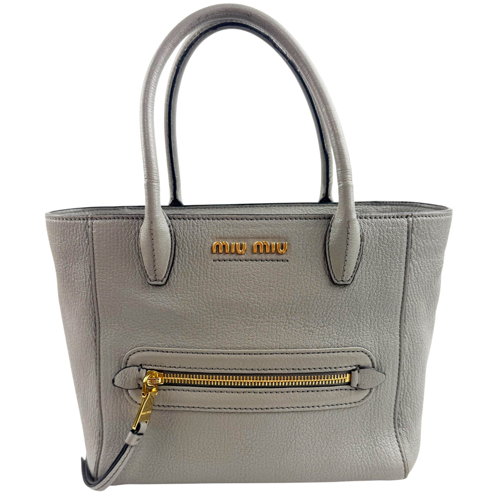 MIU MIU Grey Leather 2 Way Shoulder Hand Bag LHQ1087