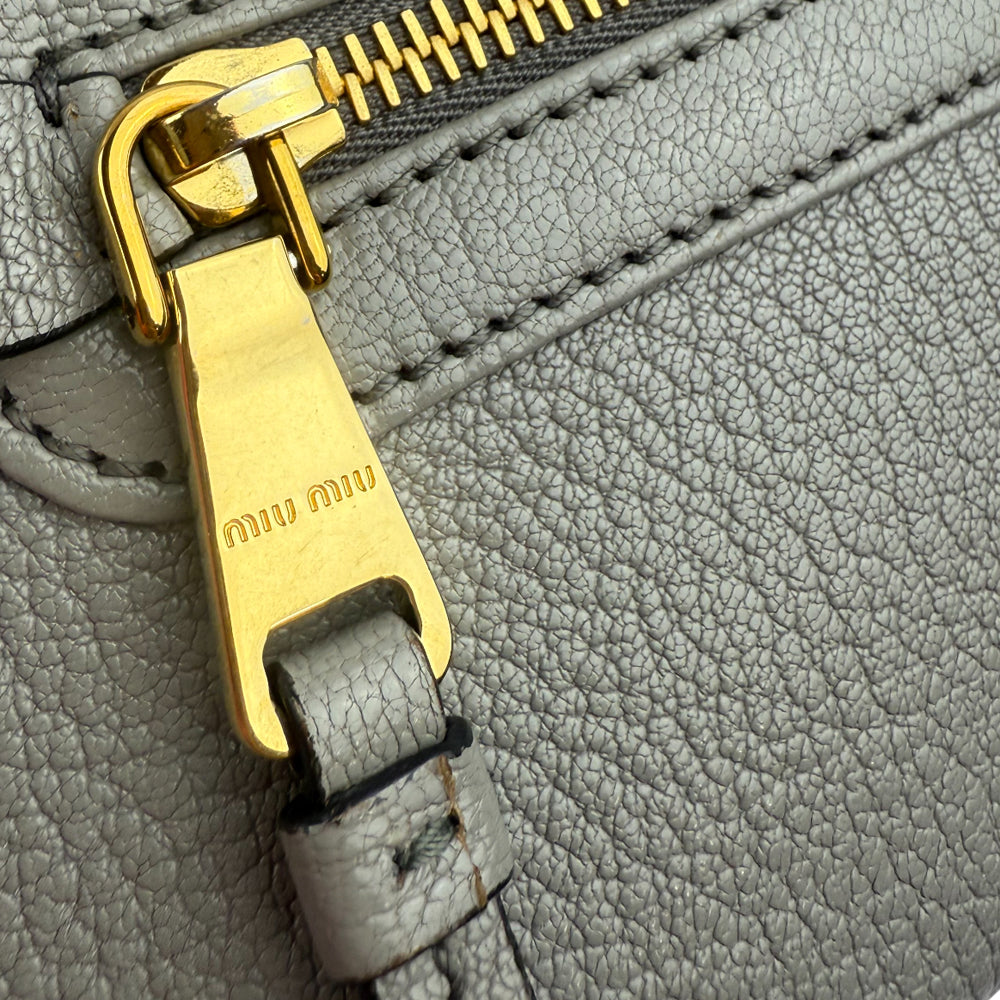 MIU MIU Grey Leather 2 Way Shoulder Hand Bag LHQ1087