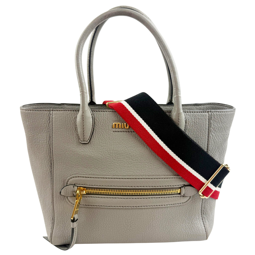 MIU MIU Grey Leather 2 Way Shoulder Hand Bag LHQ1087