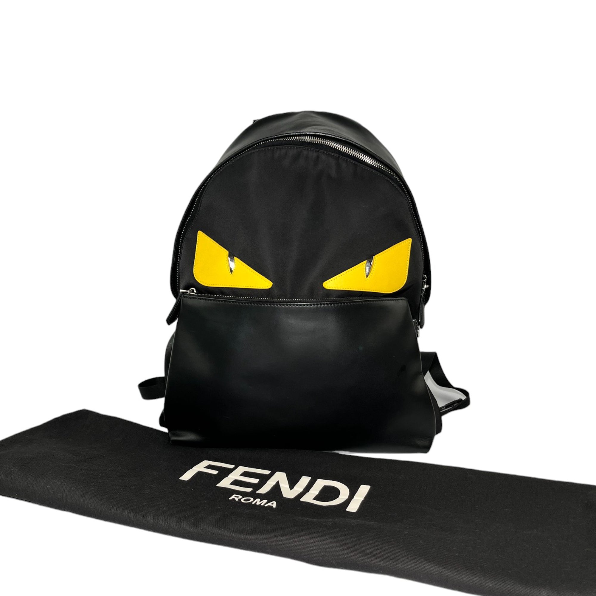 FENDI Sac Bugs Sac à dos Noir Jaune Cuir Nylon LHQ109