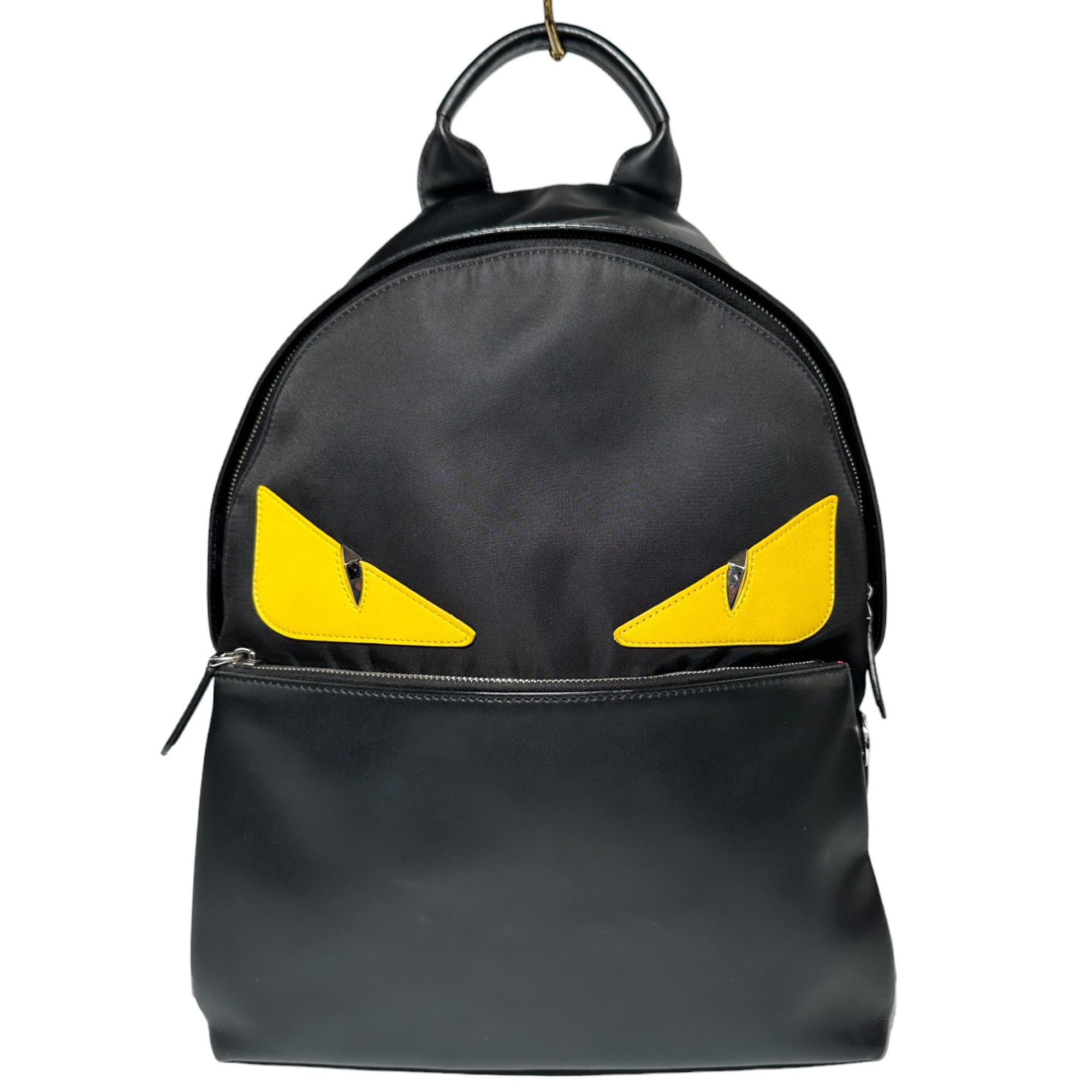 FENDI Sac Bugs Sac à dos Noir Jaune Cuir Nylon LHQ109