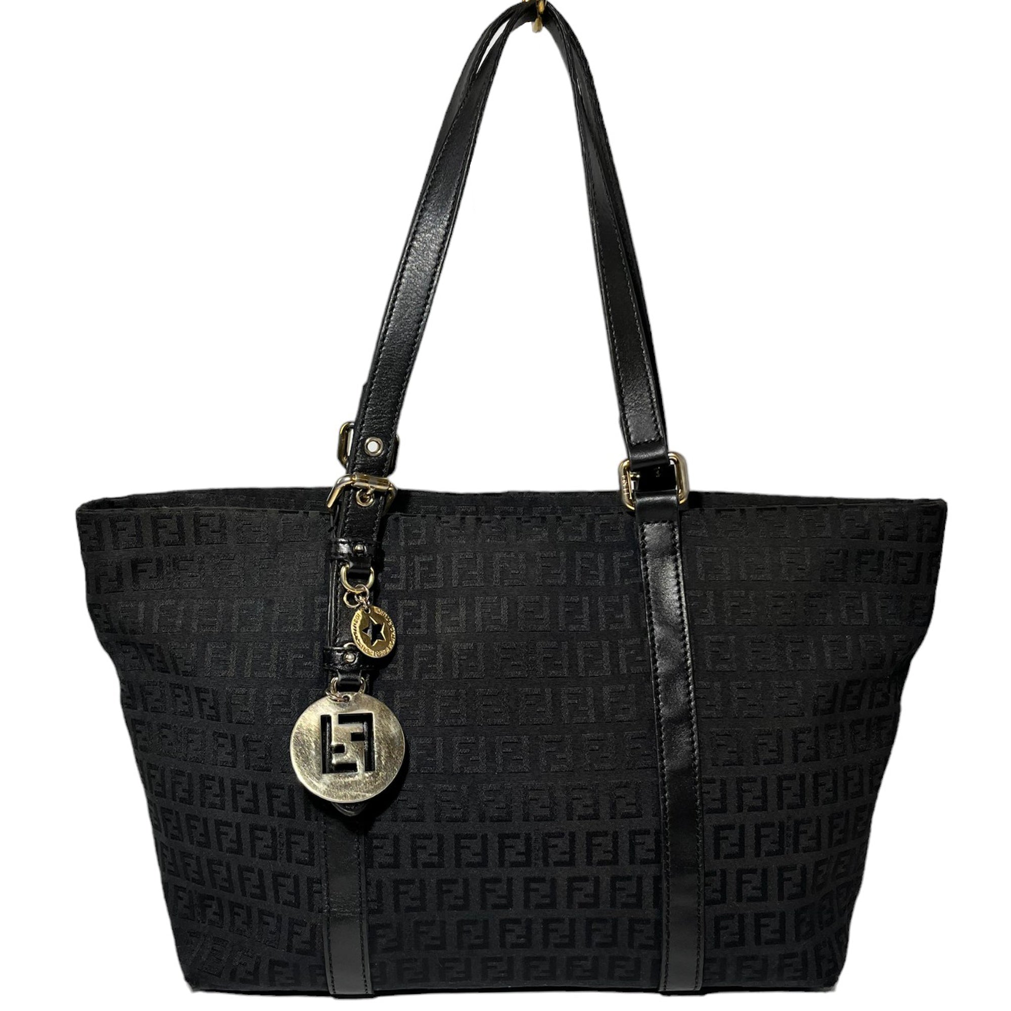 FENDI Bolso tote de piel y tejido Zucca negro LHQ11