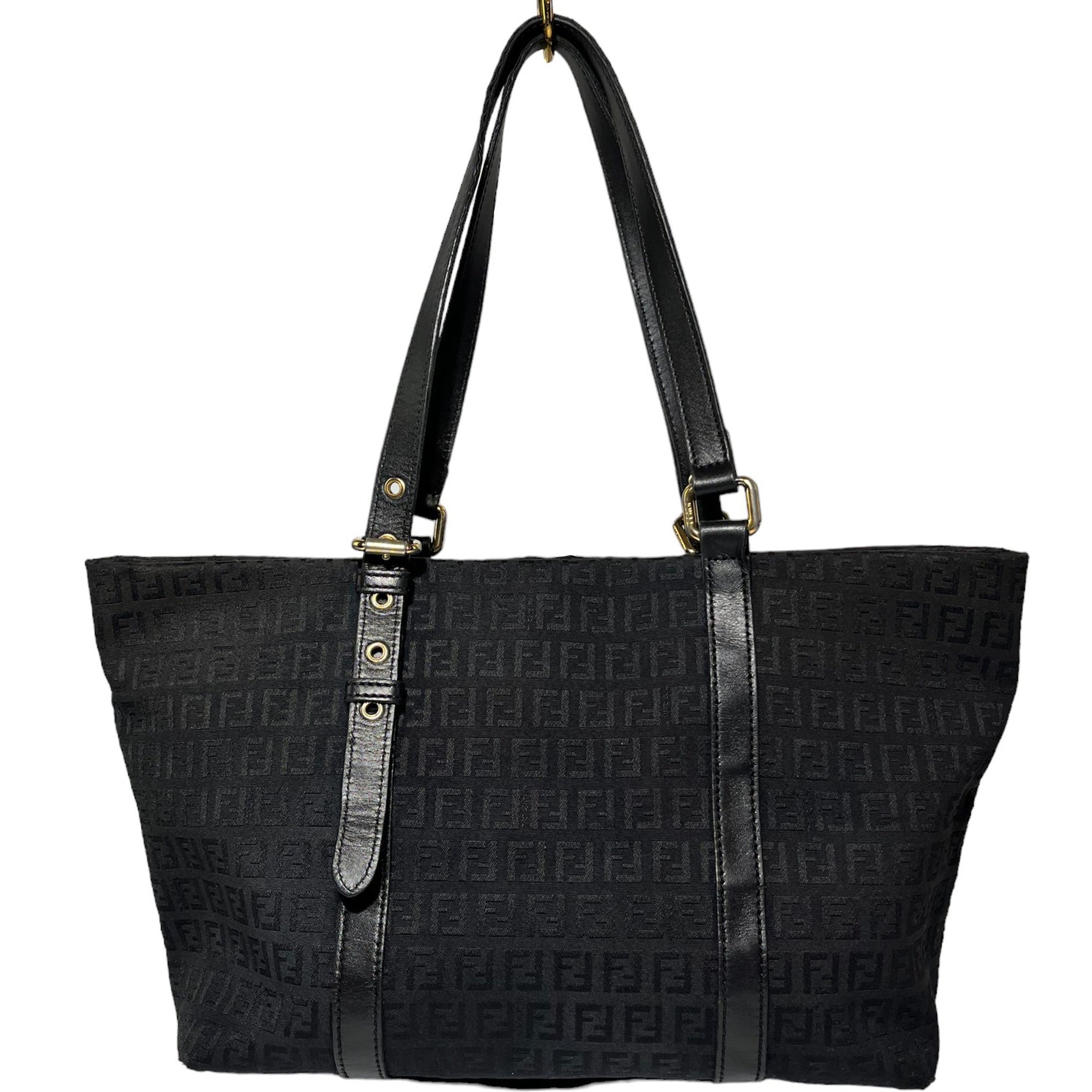 FENDI Bolso tote de piel y tejido Zucca negro LHQ11