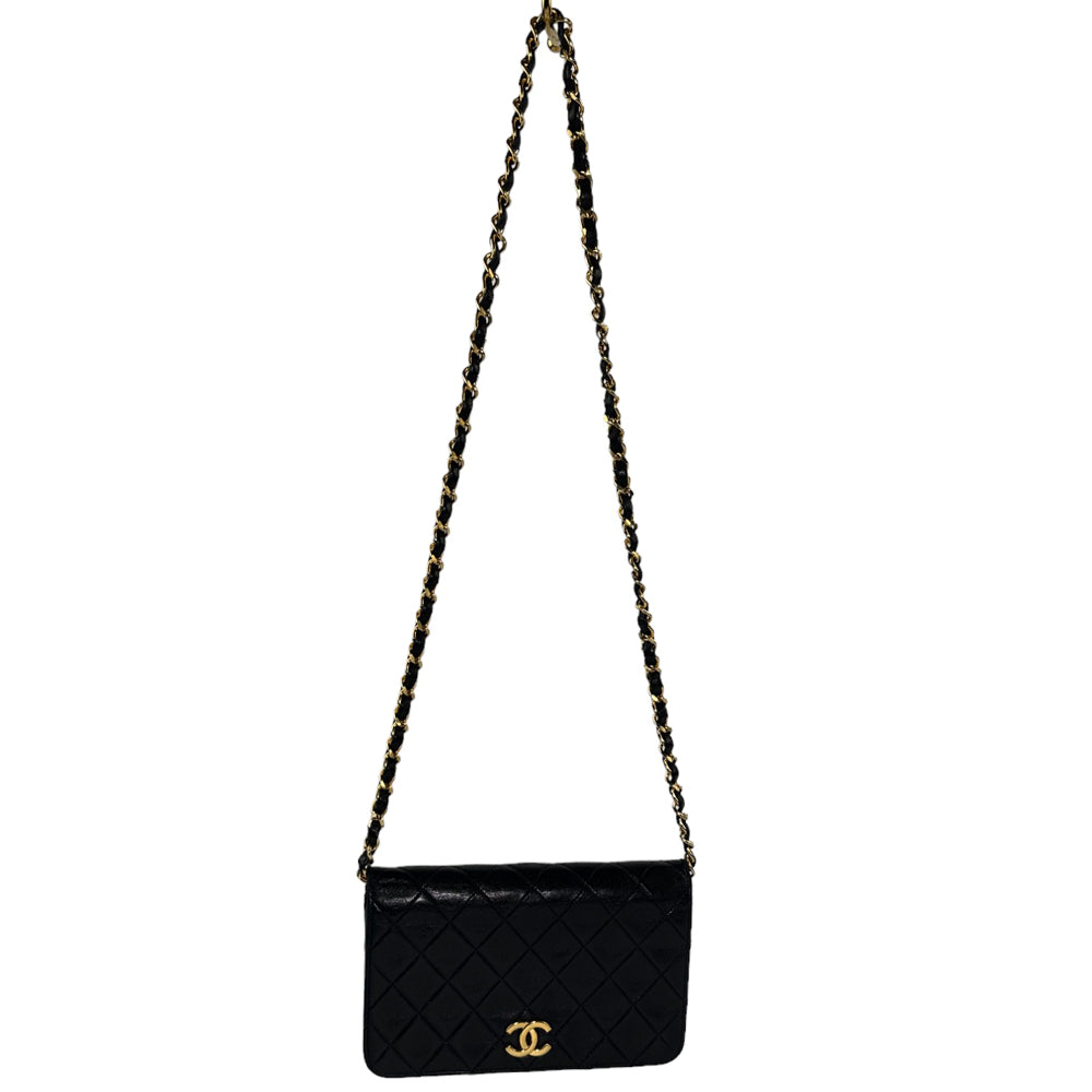 CHANEL Mini Matelassé Shoulder Bag Black Lambskin LHQ108