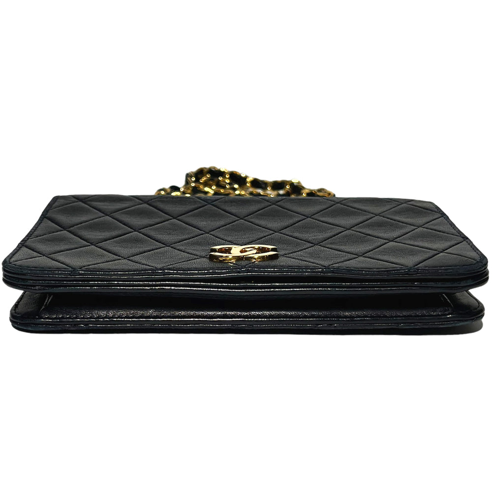 CHANEL Mini Matelassé Shoulder Bag Black Lambskin LHQ108